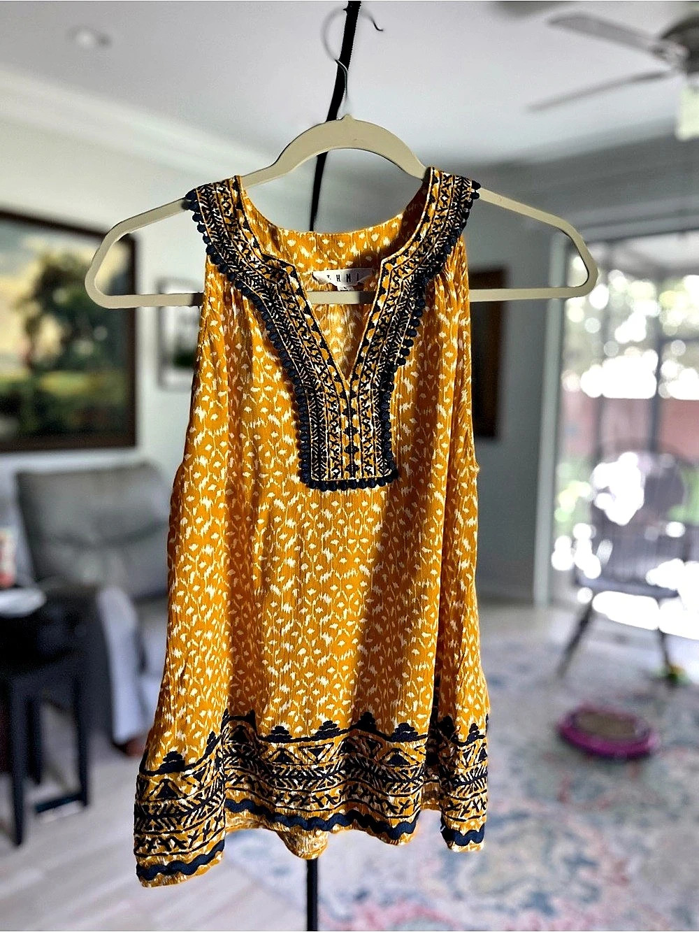 THML Embroidered Tunic in Yellow & Blue Size Medium
